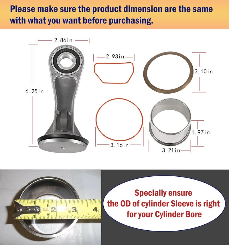 Camoo N038785 Air Compressor Piston Rod Assembly Kit For Dewalt D55146 D55167 D55168, and For Craftsman 919-167600, 919-167610 Air Compressor Cylinder Repair Kit (2-7/8" Bore Cylinder) - Image 3